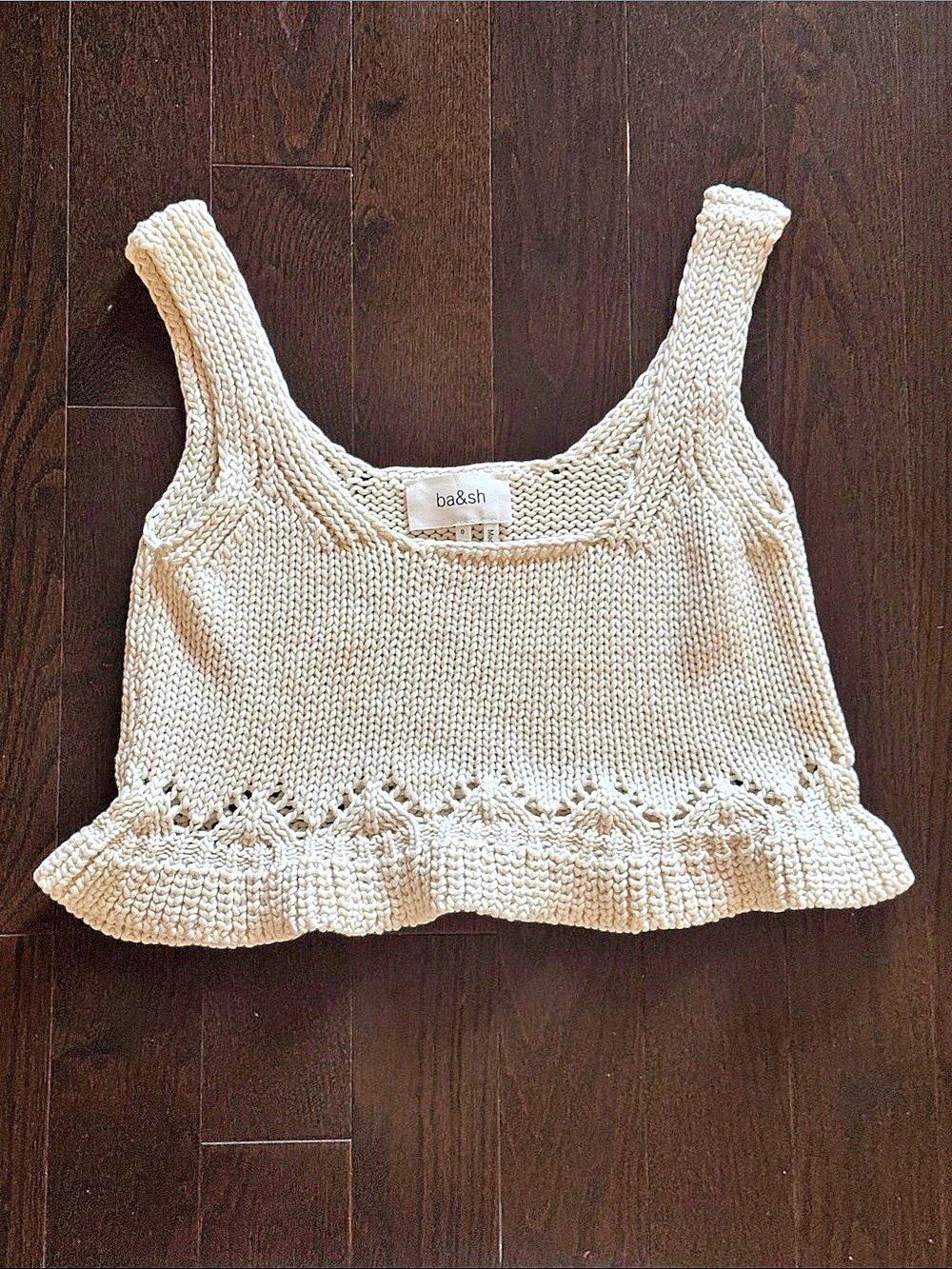 ba&sh Knit Ruffle Tank in Cream Like New